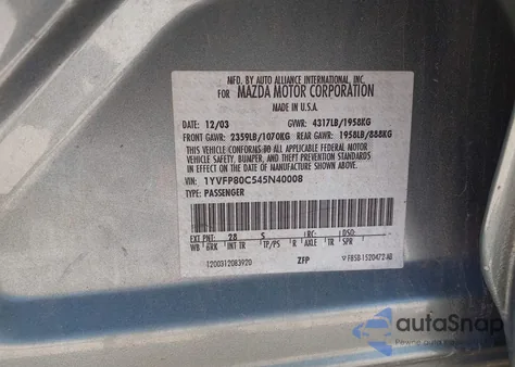 2004 Mazda Mazda6 I z USA, uszkodzony, nr VIN 1YVFP80C545N40008